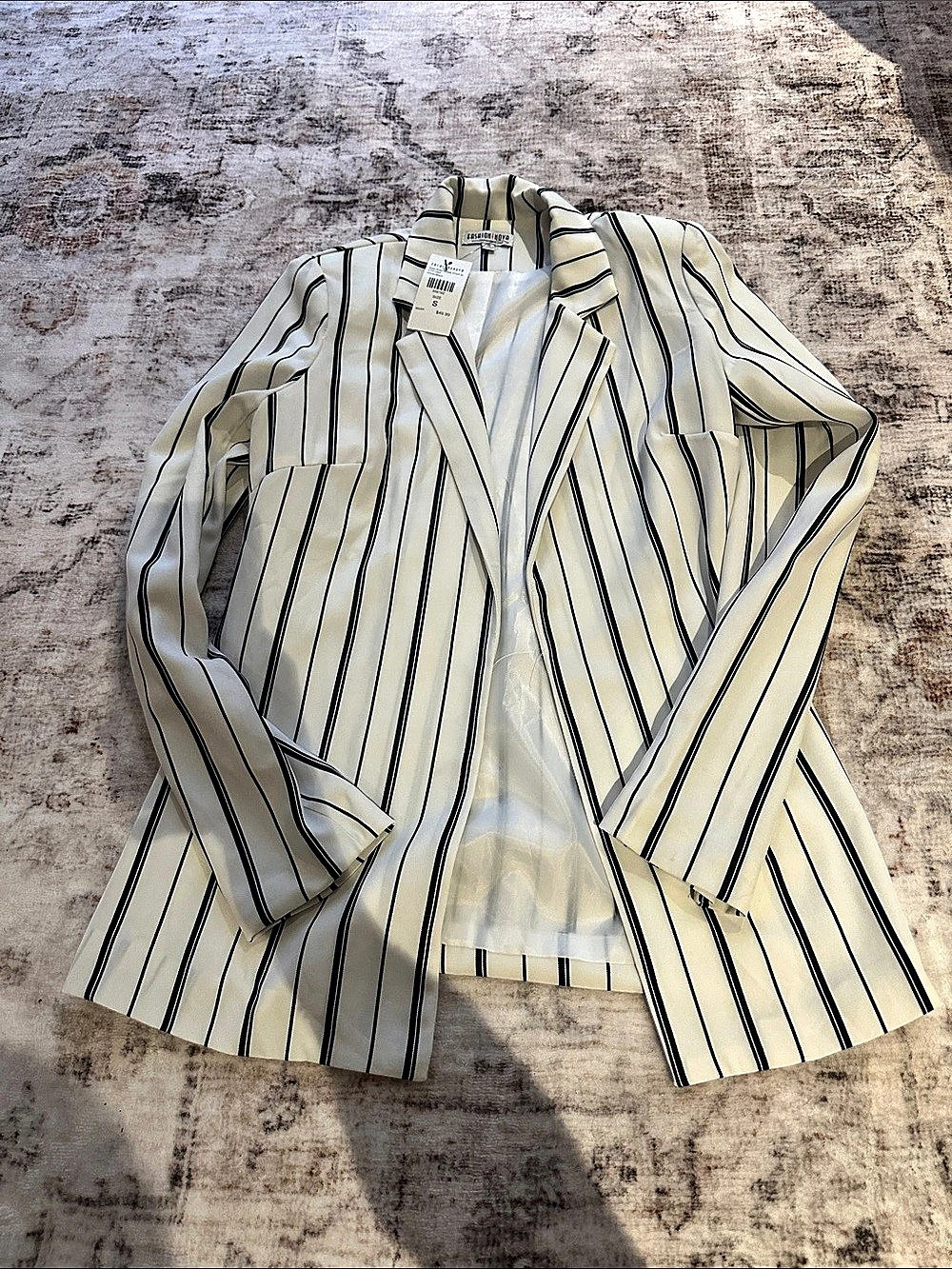 Fashion Nova Women's Striped Blazer in Cream & Black